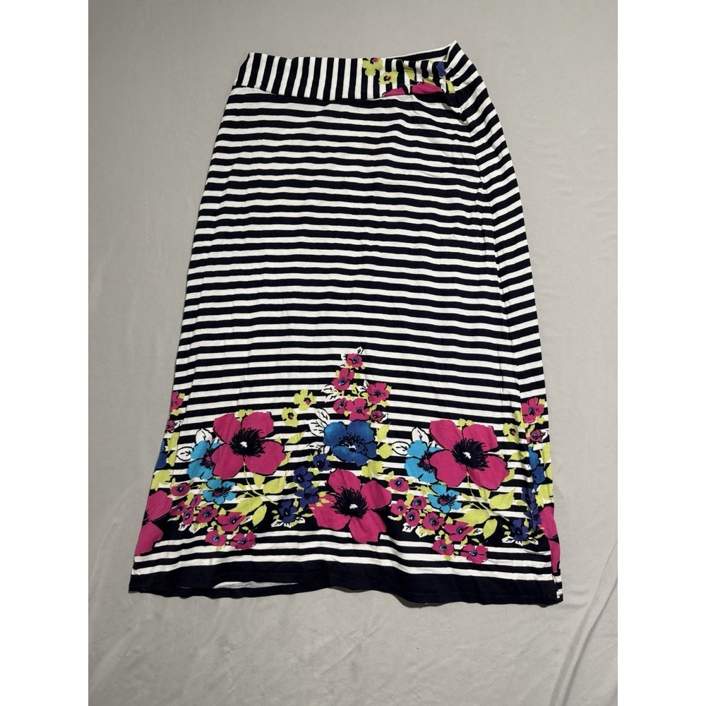 unbranded white blue striped floral mid length skirt, noTag, women's medium?